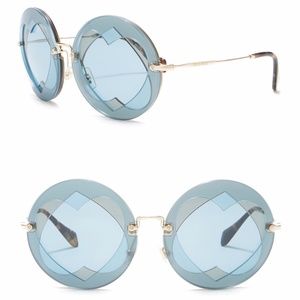 $420 Miu Miu 62mm Layered Heart Round Sunglasses